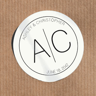 Moderne minimalistische zachte witte bruiloft ronde sticker