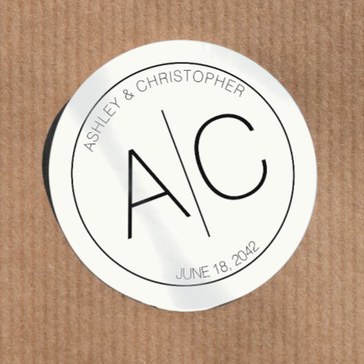 Moderne minimalistische zachte witte bruiloft ronde sticker