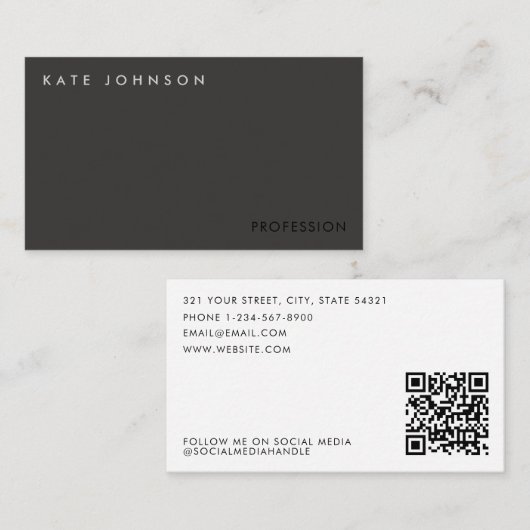 Moderne minimalistische zakelijke professionele QR Visitekaartje (Voorkant / Achterkant)