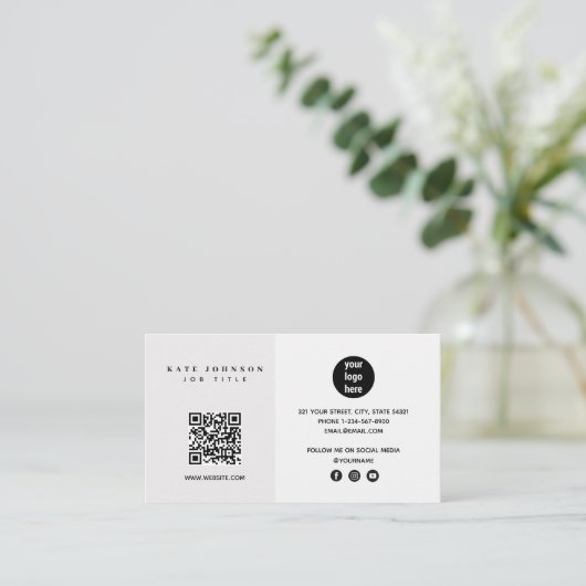 Moderne minimalistische zakelijke QR-code voor zak Visitekaartje (Staand voorkant)