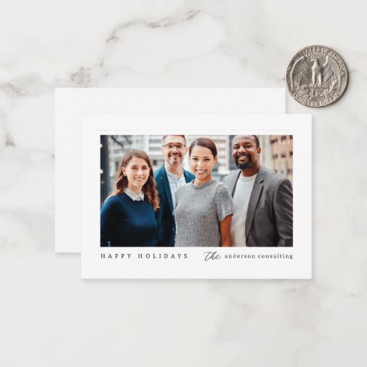 Moderne minimalistische zakelijke vakantiefoto notitiekaartje (Voorkant / Achterkant in situ)