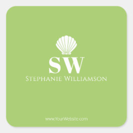 Moderne Minimalistische Zeevaart Schelp Initialen  Vierkante Sticker