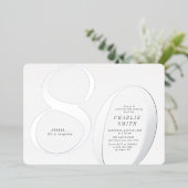 Moderne, minimalistische zilveren 80ste verjaardag folie uitnodiging (Staand Voorkant)