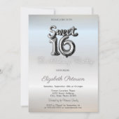 Moderne Minimalistische Zilveren Ballon Sweet 16 Kaart (Voorkant)