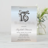 Moderne Minimalistische Zilveren Ballon Sweet 16 Kaart (Staand voorkant)