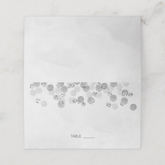 Moderne minimalistische zilveren glitter bruiloft plaatskaartje (Buitenkant ongevouwen)