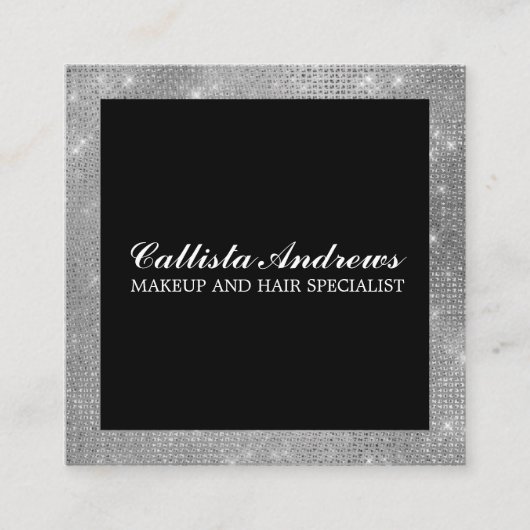 Moderne Minimalistische Zilveren Glitter Eenvoudig Vierkante Visitekaartje (Voorkant)