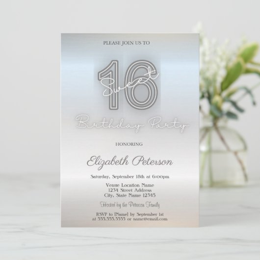 Moderne minimalistische zilveren zoet 16 kaart (Staand voorkant)