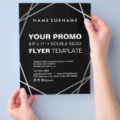Moderne Minimalistische Zilveren Zwarte Geometrisc Flyer (Hand)