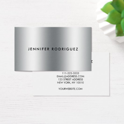 Moderne, minimalistische zilvermetaalprofessional visitekaartje (Bureau)