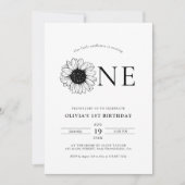 Moderne minimalistische zonnebloem 1ste verjaardag kaart (Voorkant)