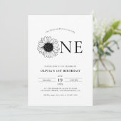 Moderne minimalistische zonnebloem 1ste verjaardag kaart (Staand voorkant)