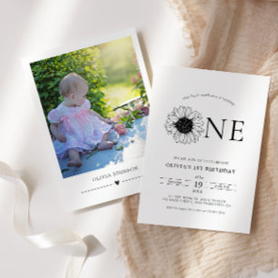 Moderne minimalistische zonnebloem 1ste verjaardag kaart