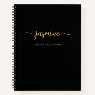 Moderne Minimalistische Zwar Gouden Script Monogra Notitieboek