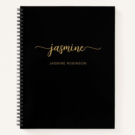 Moderne Minimalistische Zwar Gouden Script Monogra Notitieboek (Voorkant)