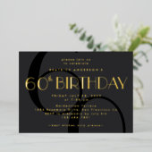Moderne minimalistische zwart 60e verjaardag goud folie uitnodiging (Staand Voorkant)