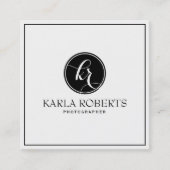 Moderne minimalistische zwart & cirkel fotograaf vierkante visitekaartje (Voorkant)