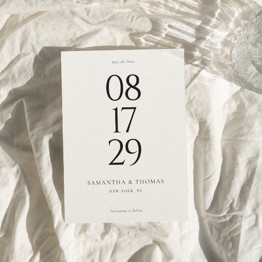 Moderne minimalistische zwart & Ecru bruiloft Save The Date