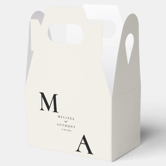 Moderne minimalistische zwart en Ecru bruiloft Bedankdoosjes (Geopend)