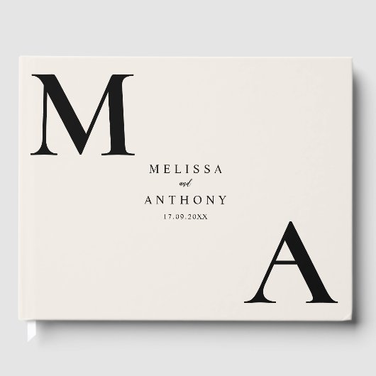 Moderne minimalistische zwart en Ecru bruiloft Gastenboek (Voorkant)