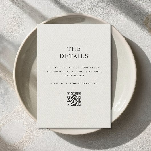 Moderne minimalistische zwart en Ecru bruiloft Informatiekaartje