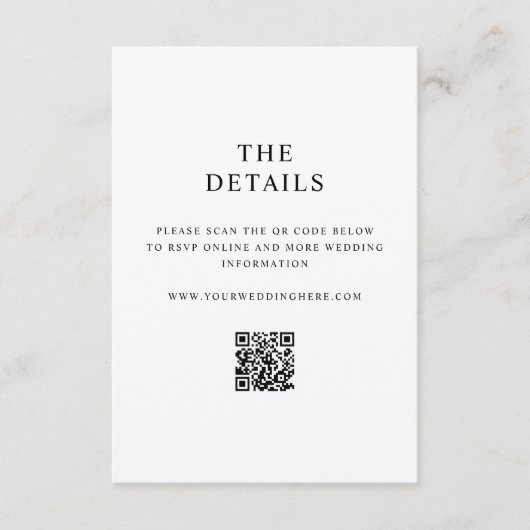 Moderne minimalistische zwart en Ecru bruiloft Informatiekaartje (Voorkant)