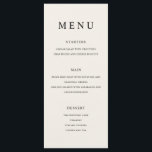 Moderne minimalistische zwart en Ecru bruiloft Menu<br><div class="desc">Modern huwelijksmenu met eenvoudig minimalistisch typografisch ontwerp in zwart en ecru kleur.</div>