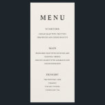 Moderne minimalistische zwart en Ecru bruiloft Menu<br><div class="desc">Modern huwelijksmenu met eenvoudig minimalistisch typografisch ontwerp in zwart en ecru kleur.</div>