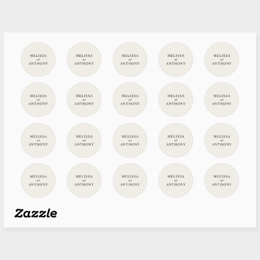 Moderne minimalistische zwart en Ecru bruiloft Ronde Sticker (Vel)