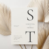 Moderne minimalistische zwart en Ecru monogram bru Kaart