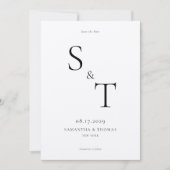 Moderne minimalistische zwart en Ecru monogram bru Save The Date (Voorkant)