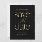 Moderne minimalistische zwart en goud chique bruil save the date (Voorkant)