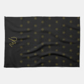 Moderne minimalistische zwart en goud monogram theedoek (Horizontaal)