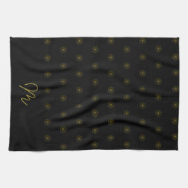 Moderne minimalistische zwart en goud monogram theedoek