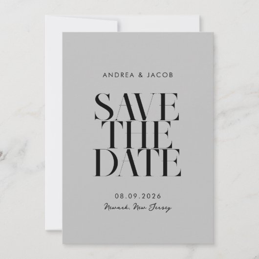 Moderne minimalistische zwart en grijs chique brui save the date (Voorkant)