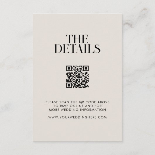 Moderne minimalistische zwart en ivoor chique brui informatiekaartje (Voorkant)