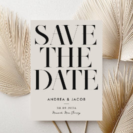 Moderne minimalistische zwart en ivoor chique brui save the date