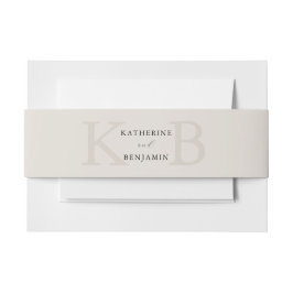 Moderne minimalistische zwart en ivoor monogram br uitnodigingen wikkel