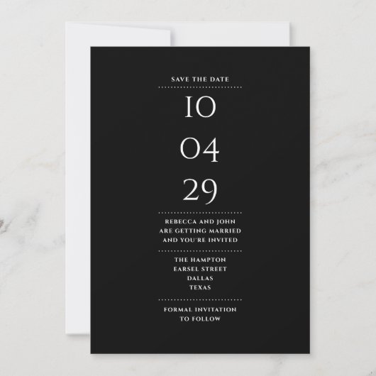 Moderne Minimalistische Zwart en Wit Save The Date (Voorkant)