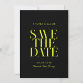 Moderne minimalistische zwart gele chique bruiloft save the date (Voorkant)