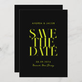 Moderne minimalistische zwart gele chique bruiloft save the date (Voorkant / Achterkant)