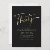 Moderne minimalistische zwart goud 30e verjaardag kaart (Voorkant)