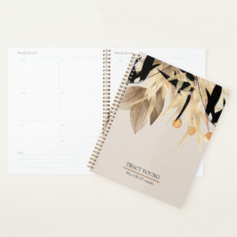 Moderne minimalistische zwart gouden bloemen elega planner