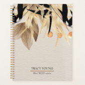 Moderne minimalistische zwart gouden bloemen elega planner (Voorkant)