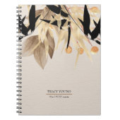 Moderne minimalistische zwart gouden bloemspiraal notitieboek (Voorkant)