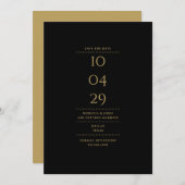 Moderne minimalistische zwart-gouden bruiloft save the date (Voorkant / Achterkant)