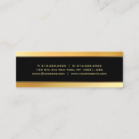 Moderne minimalistische zwart-gouden elegante Sjab Mini Visitekaartje (Achterkant)
