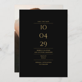 Moderne minimalistische zwart-gouden trouwfoto save the date