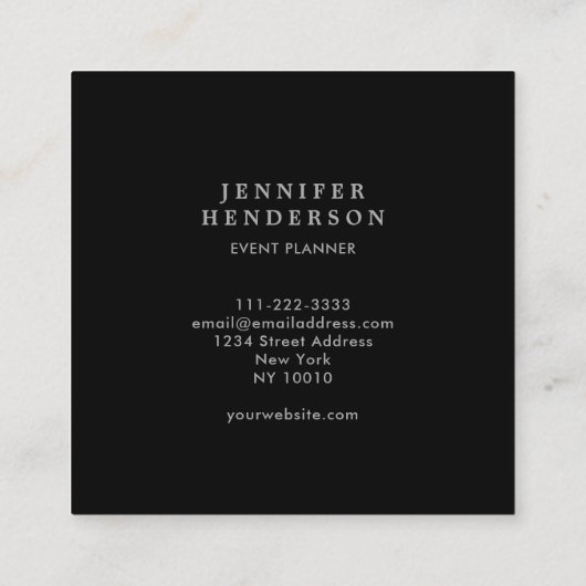 Moderne minimalistische zwart grijs professional vierkante visitekaartje (Achterkant)