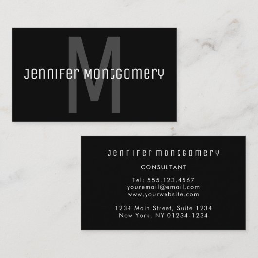 Moderne minimalistische zwart grijs wit monogram visitekaartje (Voorkant / Achterkant)